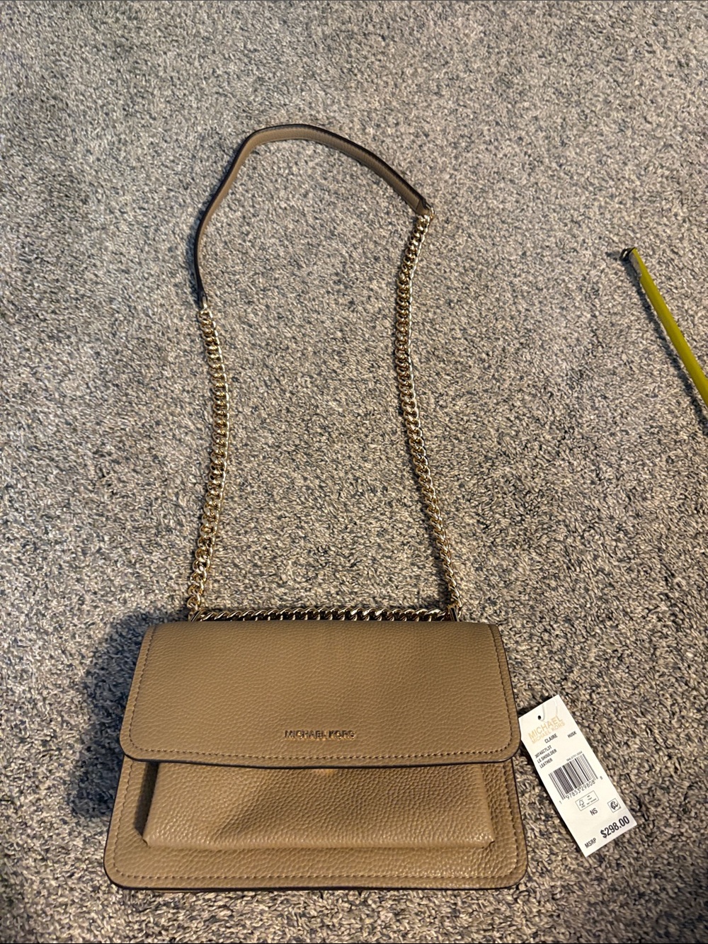 Michael Kors Taupe Pebbled Leather Chain Strap Crossbody